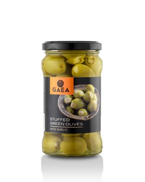 Gaea 295g/170g valkosipulilla täytetyt vihreät oliivit