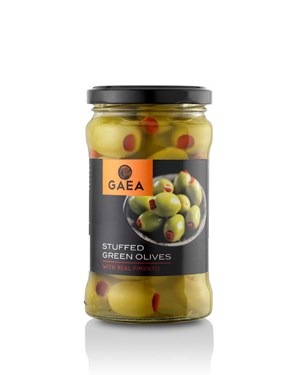 Gaea 295g/170g punaisella paprikalla täytetyt vihreät oliivit