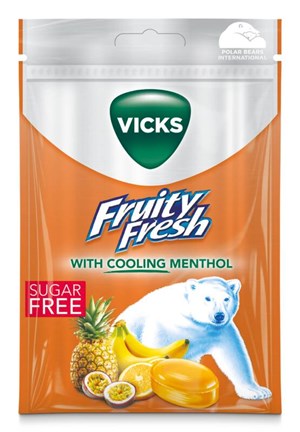 Vicks Fruity fresh sokeriton kurkkupastilli 72g