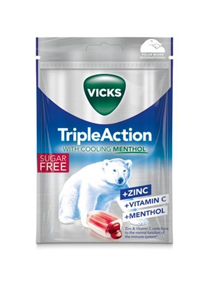 Vicks Triple action Z+C sokeriton kurkkupastilli 72g