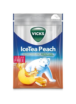 Vicks IceTea Peach sokeriton kurkkupastilli 72g
