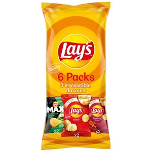 Lay's perunalastulajitelma suolattu, barbecue, ranskankerma sipuli 6 x 27,5g